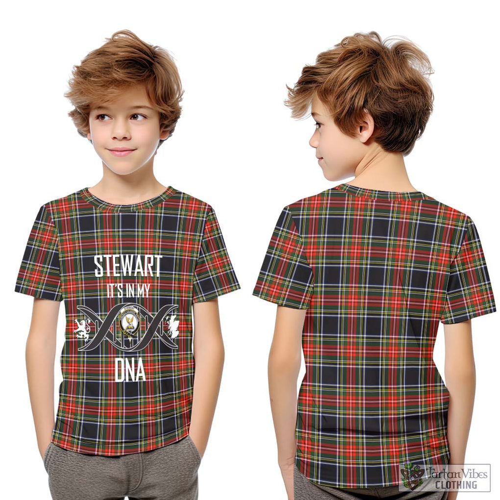 Stewart Black Tartan Kid T-Shirt with Family Crest DNA In Me Style Youth XL Size14 - Tartanvibesclothing Shop