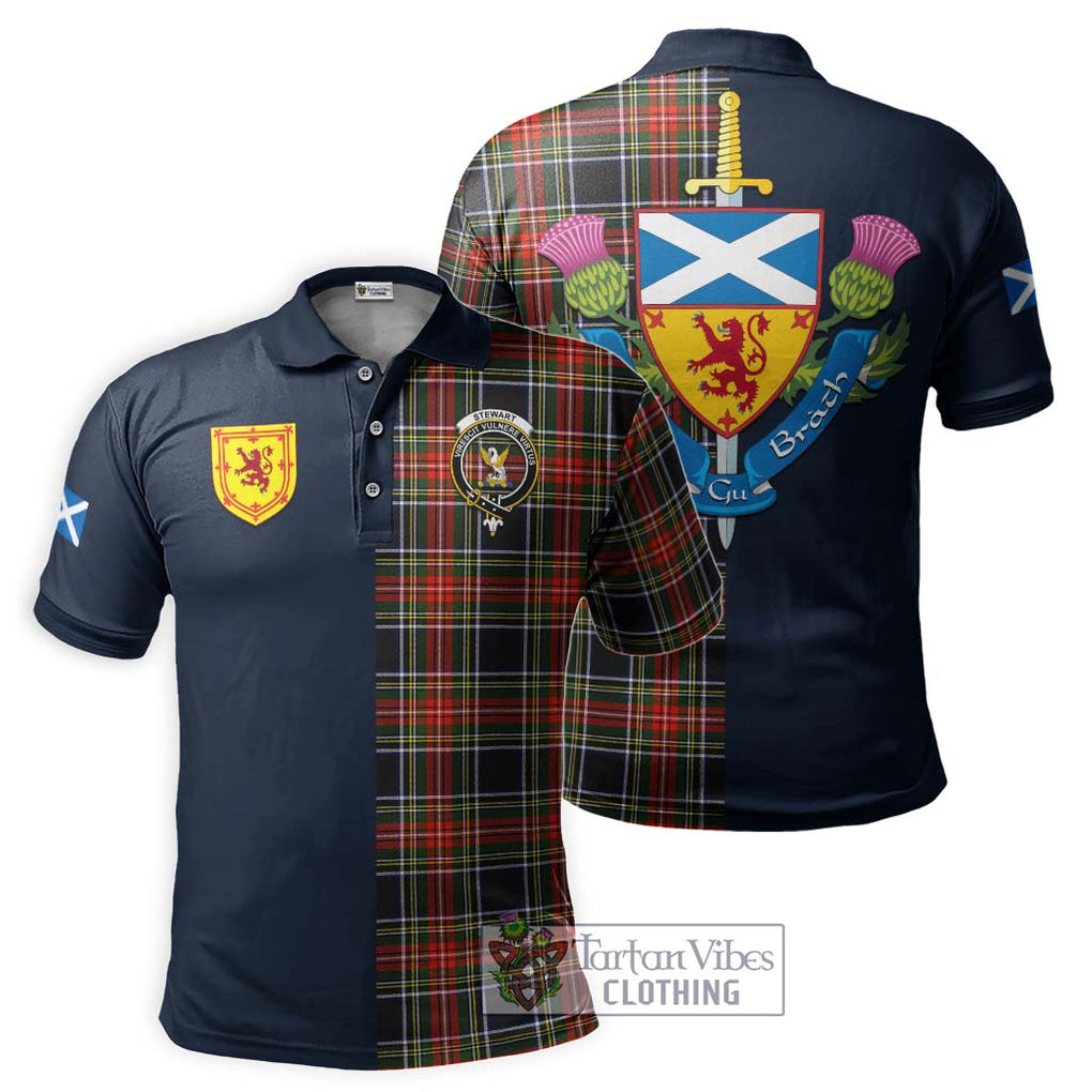 Tartan Vibes Clothing Stewart Black Tartan Polo Shirt with Scottish Lion Royal Arm Half Style