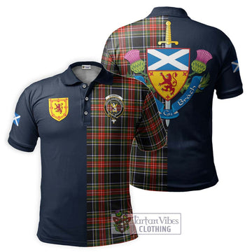 Stewart Black Tartan Polo Shirt Alba with Scottish Lion Royal Arm Half Style