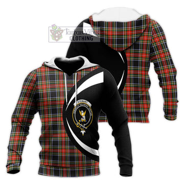 Stewart Black Tartan Knitted Hoodie with Family Crest Circle Style