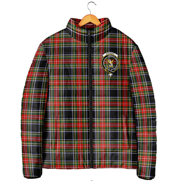 Stewart Black Tartan Padded Jacket with Family Crest