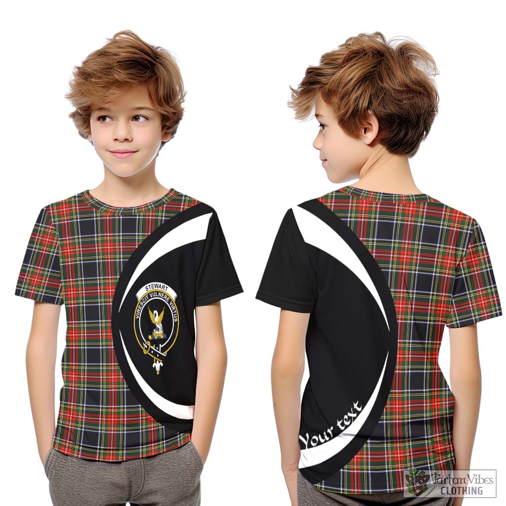 Stewart Black Tartan Kid T-Shirt with Family Crest Circle Style Youth XL Size14 - Tartan Vibes Clothing