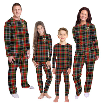 Stewart Black Tartan Pajamas Family Set with Family Crest