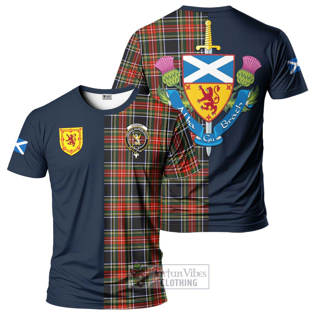 Tartan Vibes Clothing Stewart Black Tartan T-Shirt Alba with Scottish Lion Royal Arm Half Style