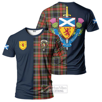 Stewart Black Tartan T-Shirt Alba with Scottish Lion Royal Arm Half Style