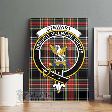 Stewart Black Tartan Canvas Print Wall Art with Family Crest