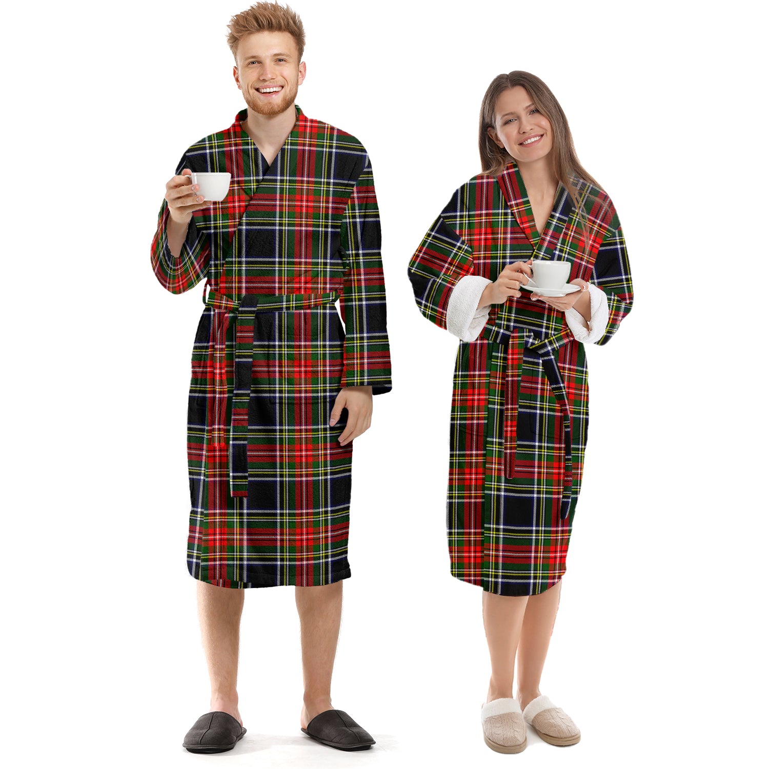 Stewart Black Tartan Bathrobe Unisex S - Tartan Vibes Clothing