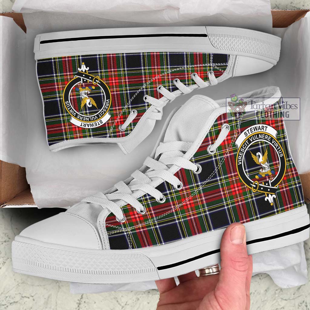 Tartan Vibes Clothing Stewart Black Tartan High Top Shoes with Family Crest