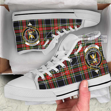 Stewart Black Tartan High Top Shoes with Family Crest