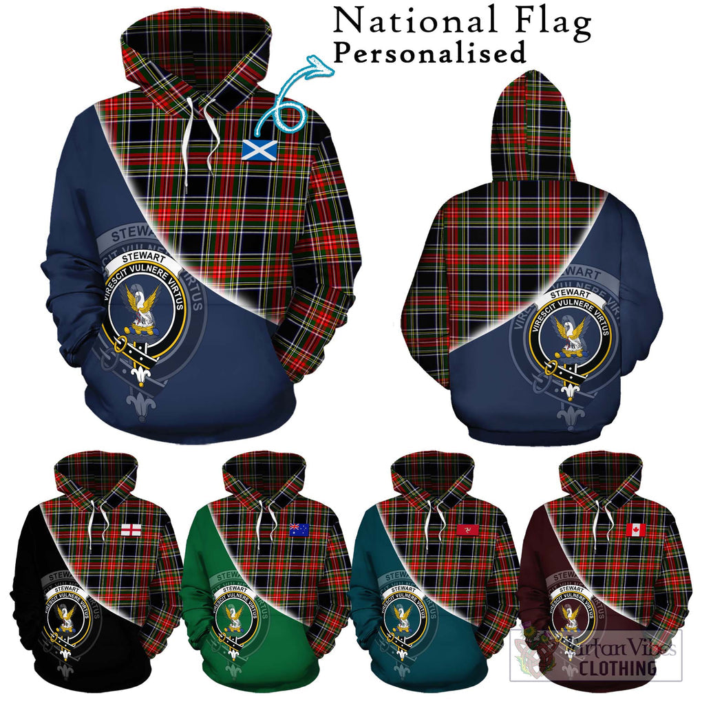 Stewart Black Tartan Hoodie with Personalised National Flag and Family Crest Half Style Zip Hoodie - Tartanvibesclothing Shop