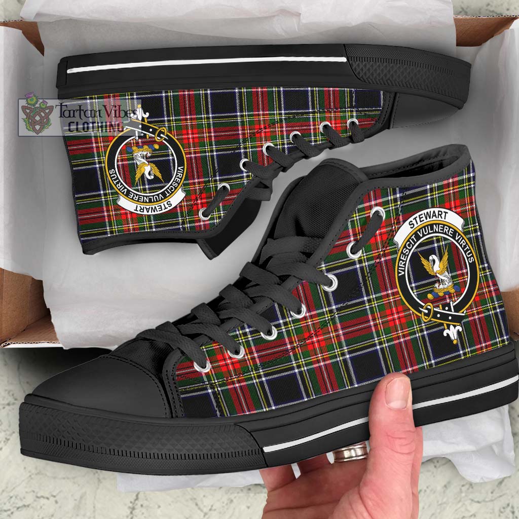 Tartan Vibes Clothing Stewart Black Tartan High Top Shoes with Family Crest