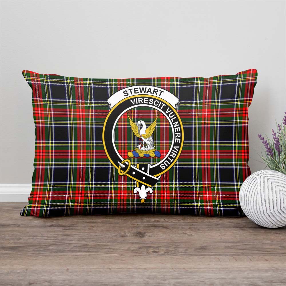 Stewart Black Tartan Pillow Cover with Family Crest Rectangle Pillow Cover - Tartanvibesclothing