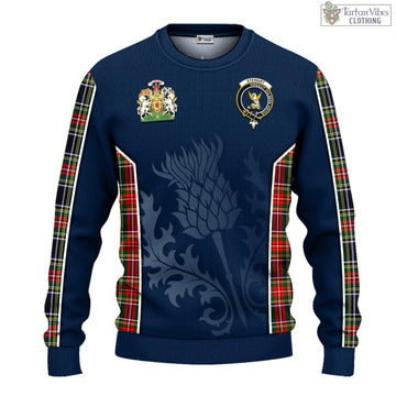 Stewart Black Tartan Knitted Sweatshirt with Family Crest and Scottish Thistle Vibes Sport Style