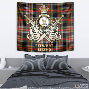 Stewart Black Tartan Tapestry with Clan Crest and the Golden Sword of Courageous Legacy