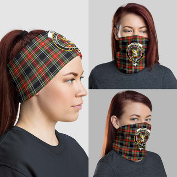 Stewart Black Tartan Neck Gaiters, Tartan Bandanas, Tartan Head Band with Family Crest