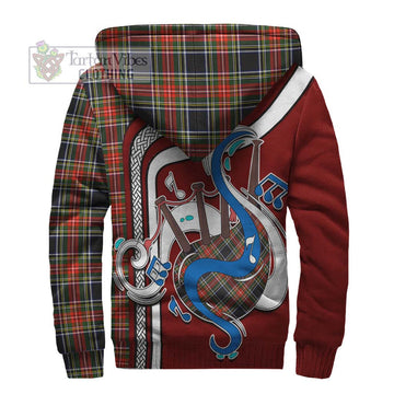 Stewart Black Tartan Sherpa Hoodie with Epic Bagpipe Style