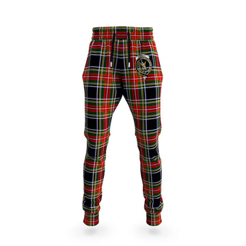 Stewart Black Tartan Joggers Pants with Family Crest