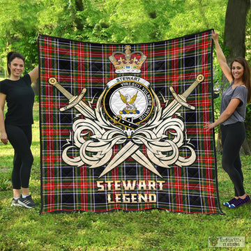 Stewart Black Tartan Quilt with Clan Crest and the Golden Sword of Courageous Legacy