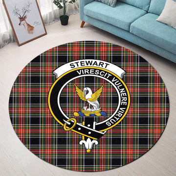 Stewart Black Tartan Round Rug with Family Crest