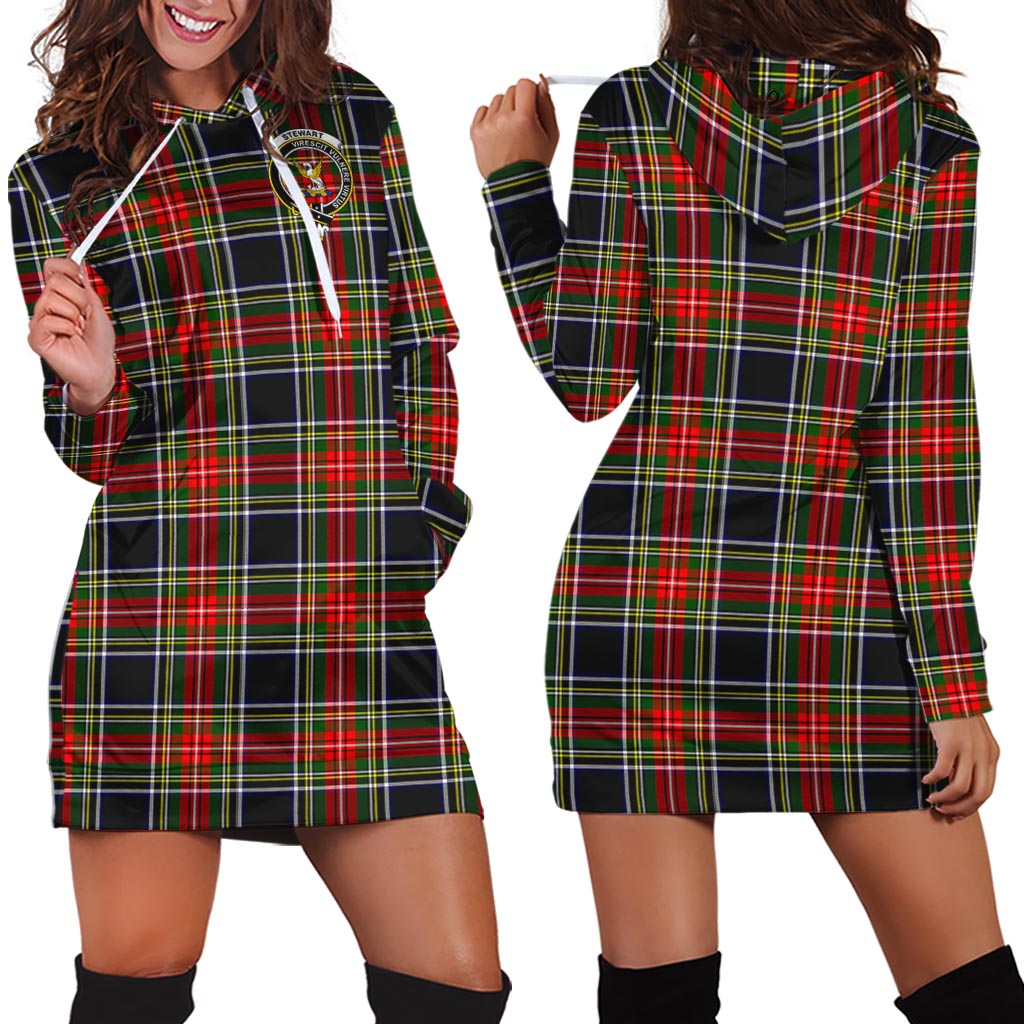 Stewart Black Tartan Hoodie Dress with Family Crest - Tartan Vibes Clothing