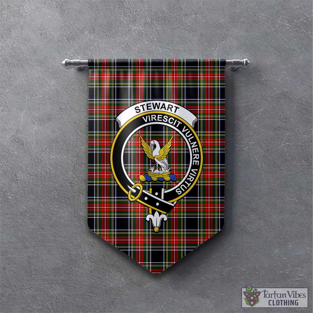 Tartan Vibes Clothing Stewart Black Tartan Gonfalon, Tartan Banner with Family Crest