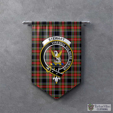 Stewart Black Tartan Gonfalon, Tartan Banner with Family Crest