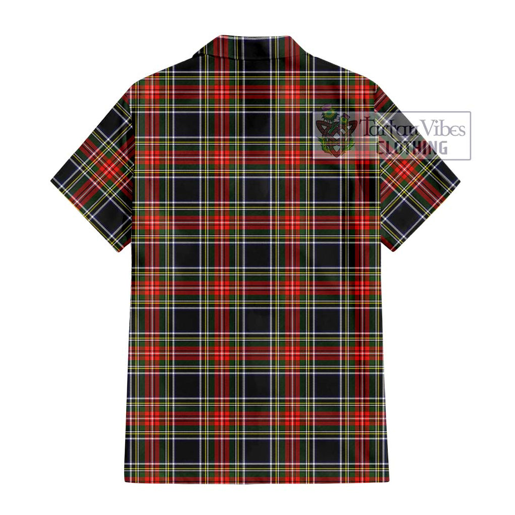 Stewart Black Tartan Short Sleeve Button Shirt with Family Crest DNA In Me Style - Tartanvibesclothing Shop