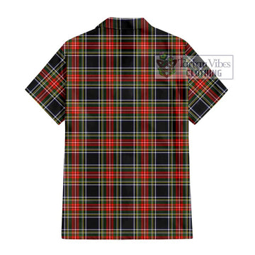 Stewart Black Tartan Short Sleeve Button Shirt with Family Crest DNA In Me Style