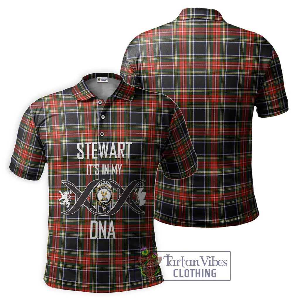 Stewart Black Tartan Polo Shirt with Family Crest DNA In Me Style - Tartanvibesclothing Shop