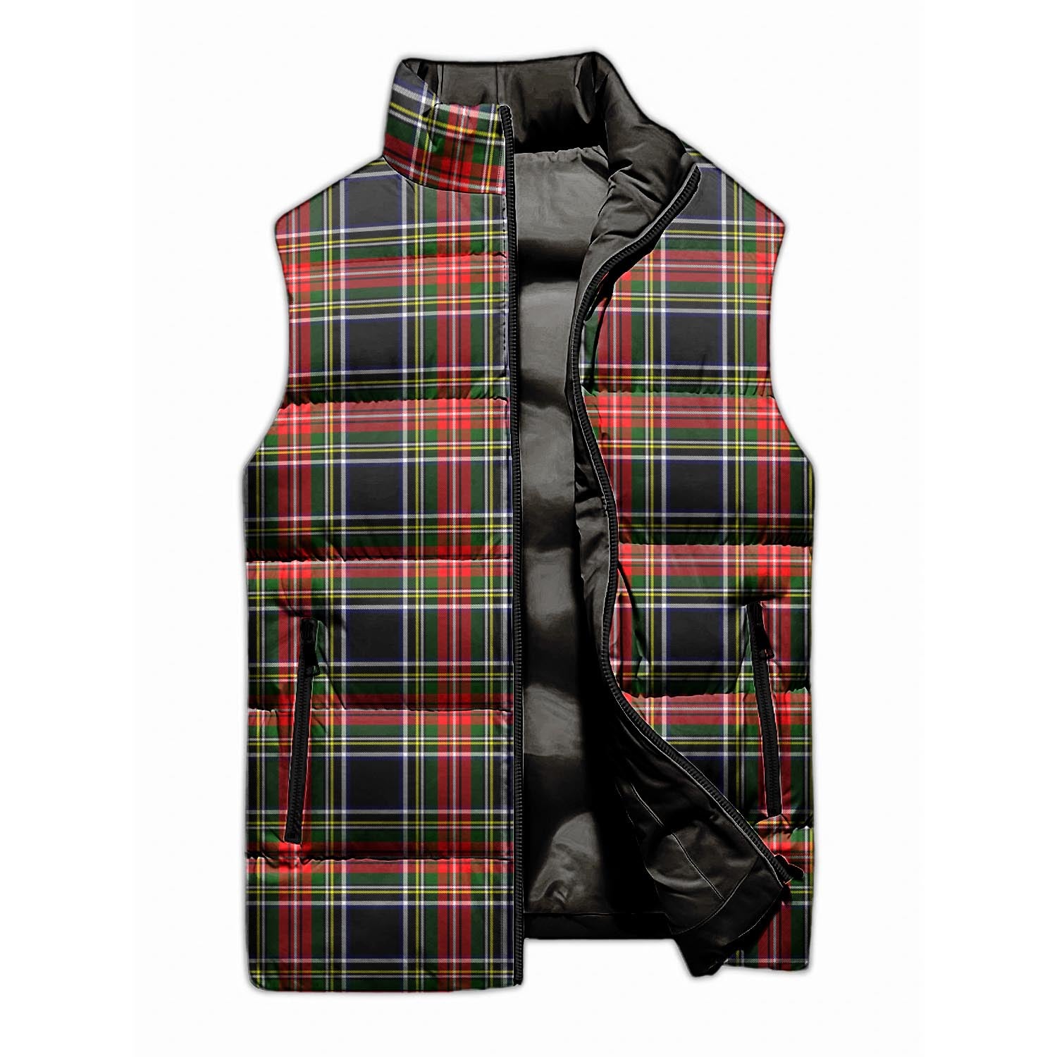 Stewart Black Tartan Sleeveless Puffer Jacket - Tartanvibesclothing