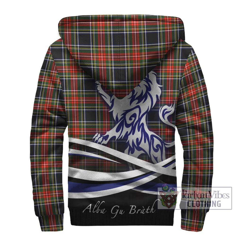 Stewart Black Tartan Sherpa Hoodie with Alba Gu Brath Regal Lion Emblem - Tartanvibesclothing Shop