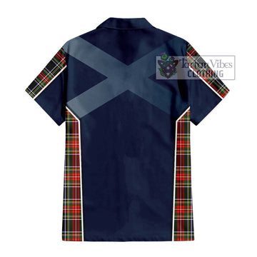 Stewart Black Tartan Short Sleeve Button Shirt with Family Crest and Lion Rampant Vibes Sport Style