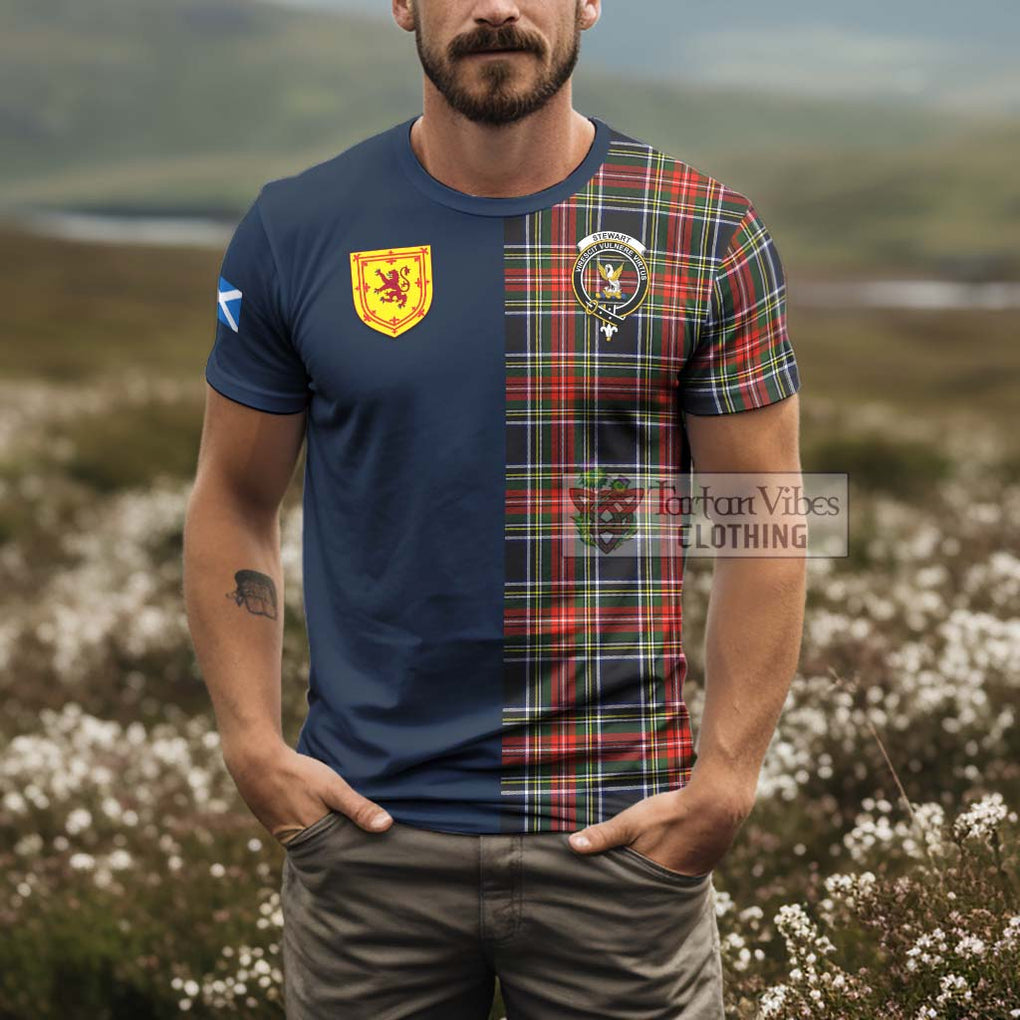 Tartan Vibes Clothing Stewart Black Tartan T-Shirt Alba with Scottish Lion Royal Arm Half Style