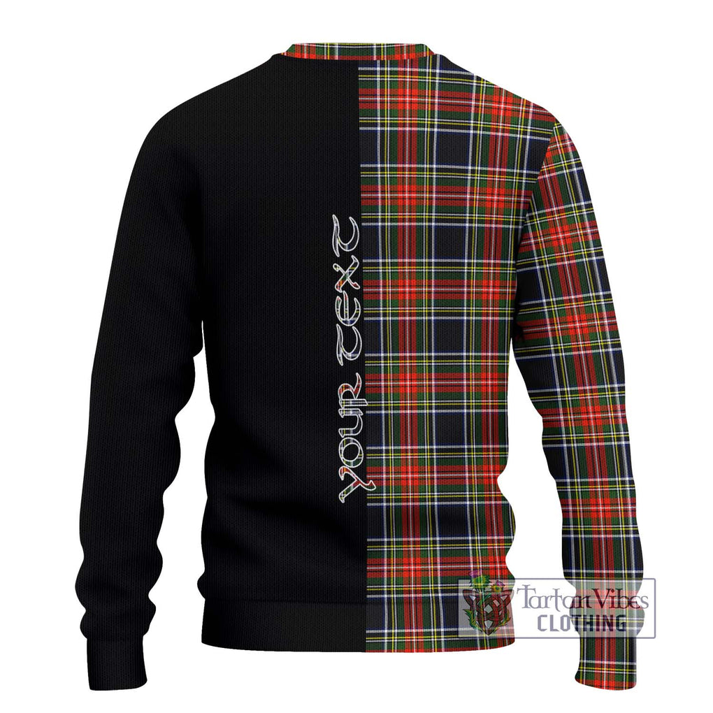 Stewart Black Tartan Knitted Sweater with Family Crest and Half Of Me Style - Tartanvibesclothing Shop