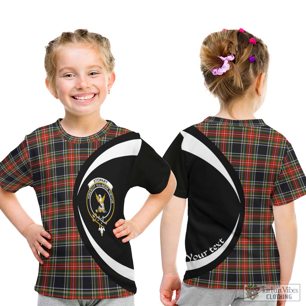 Stewart Black Tartan Kid T-Shirt with Family Crest Circle Style - Tartan Vibes Clothing