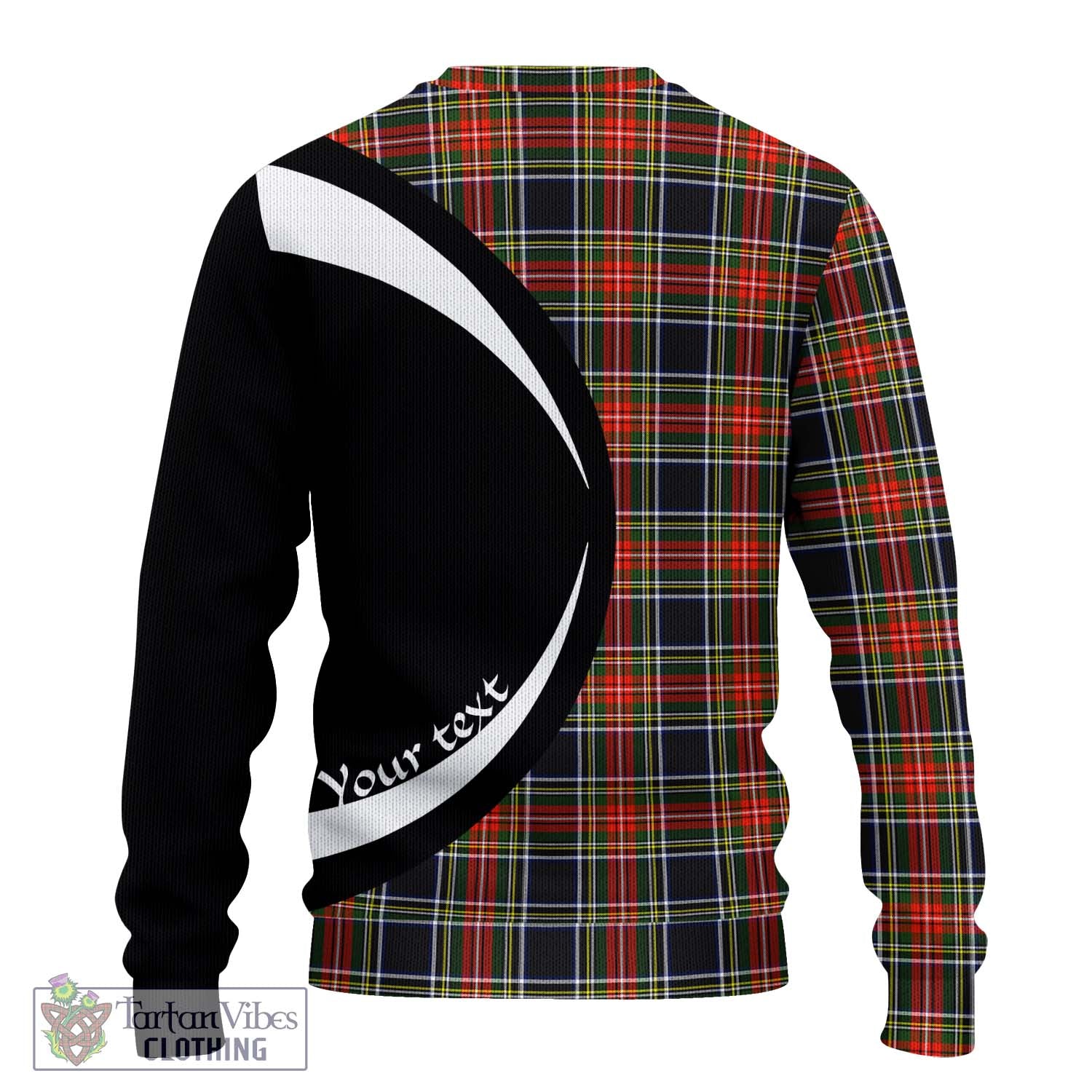 Stewart Black Tartan Knitted Sweater with Family Crest Circle Style - Tartan Vibes Clothing