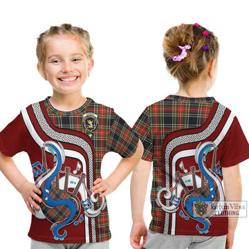 Stewart Black Tartan Kid T-Shirt with Epic Bagpipe Style