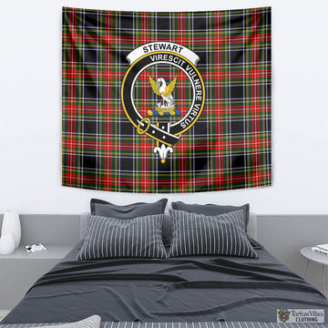 Stewart Black Tartan Tapestry Wall Hanging and Home Decor for Room with Family Crest