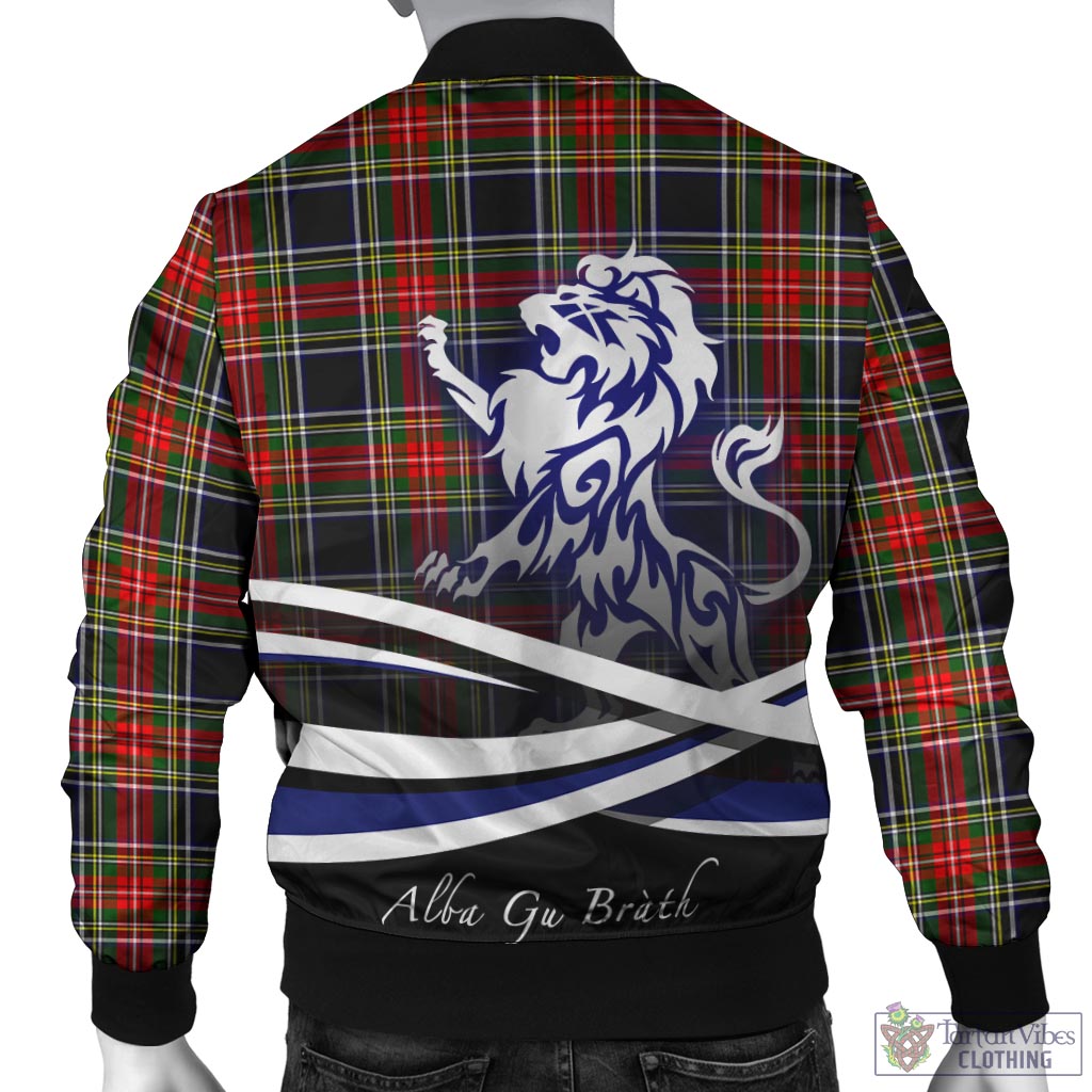 Tartan Vibes Clothing Stewart Black Tartan Bomber Jacket with Alba Gu Brath Regal Lion Emblem