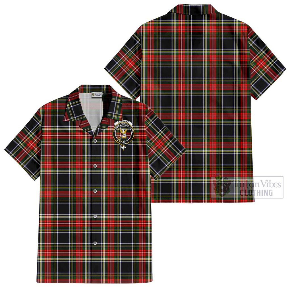 Stewart Black Tartan Cotton Hawaiian Shirt with Family Crest Kid - Tartan Vibes Clothing