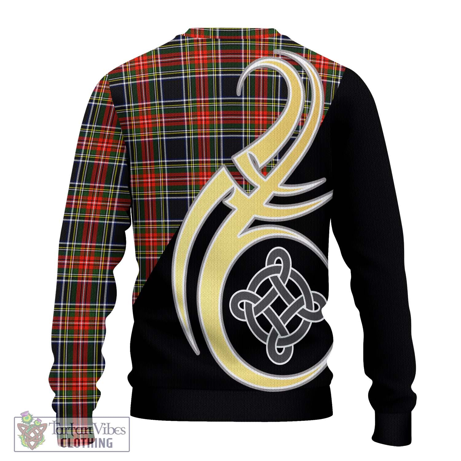 Stewart Black Tartan Knitted Sweater with Family Crest and Celtic Symbol Style - Tartan Vibes Clothing