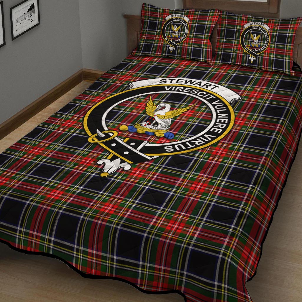 Stewart Black Tartan Quilt Bed Set with Family Crest - Tartan Vibes Clothing