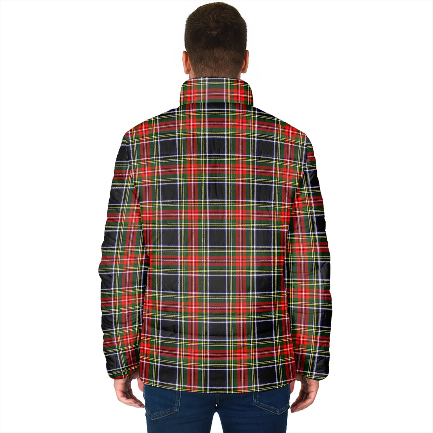 Stewart Black Tartan Padded Jacket with Family Crest - Tartan Vibes Clothing