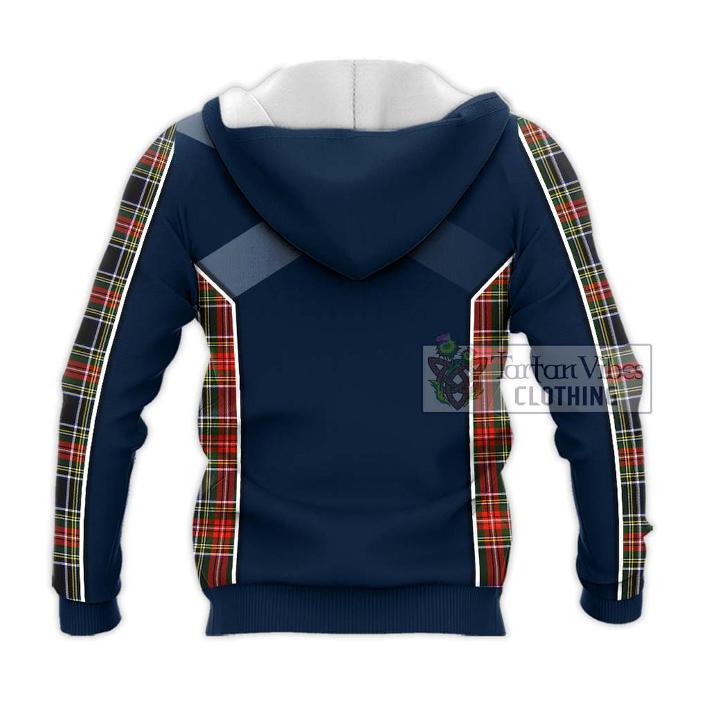 Stewart Black Tartan Knitted Hoodie with Family Crest and Lion Rampant Vibes Sport Style - Tartan Vibes Clothing