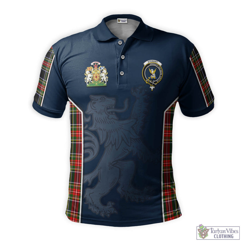 Tartan Vibes Clothing Stewart Black Tartan Men's Polo Shirt with Family Crest and Lion Rampant Vibes Sport Style