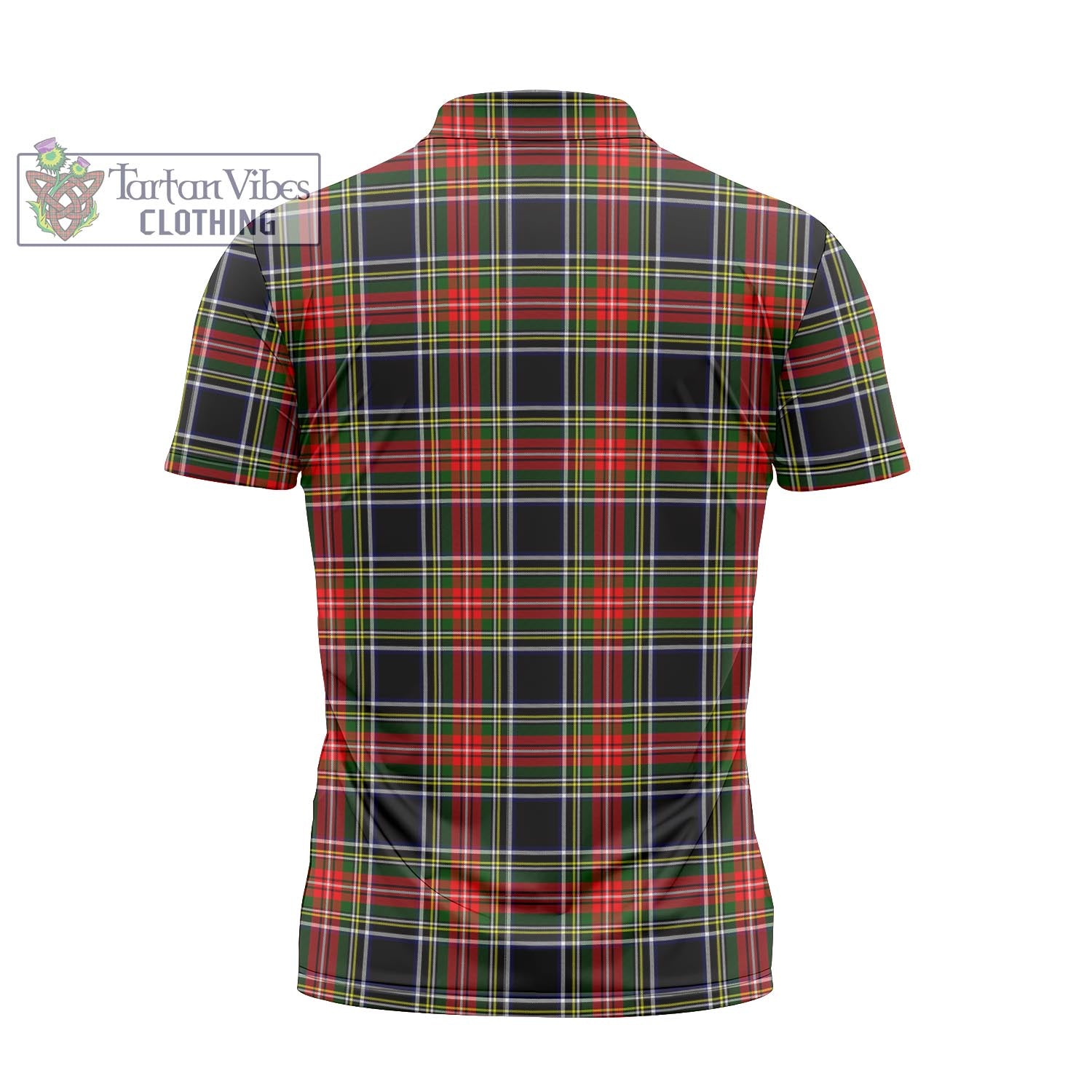 Tartan Vibes Clothing Stewart Black Tartan Zipper Polo Shirt with Family Crest