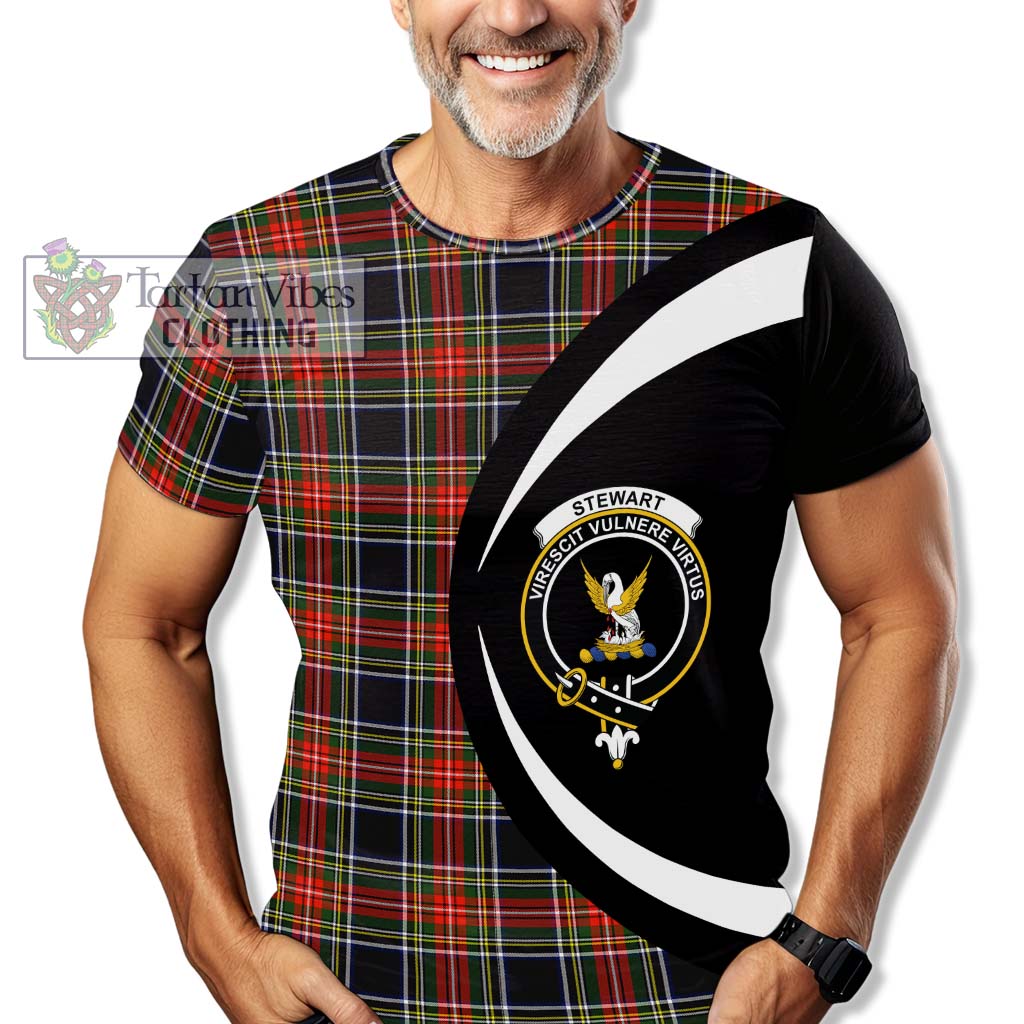 Tartan Vibes Clothing Stewart Black Tartan T-Shirt with Family Crest Circle Style