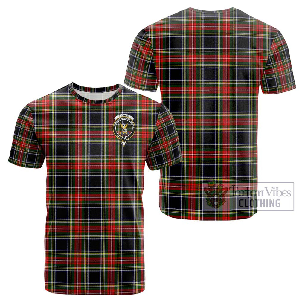 Stewart Black Tartan Cotton T-Shirt with Family Crest Kid's Shirt - Tartanvibesclothing Shop