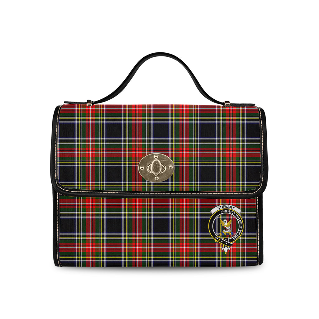 stewart-black-tartan-leather-strap-waterproof-canvas-bag-with-family-crest