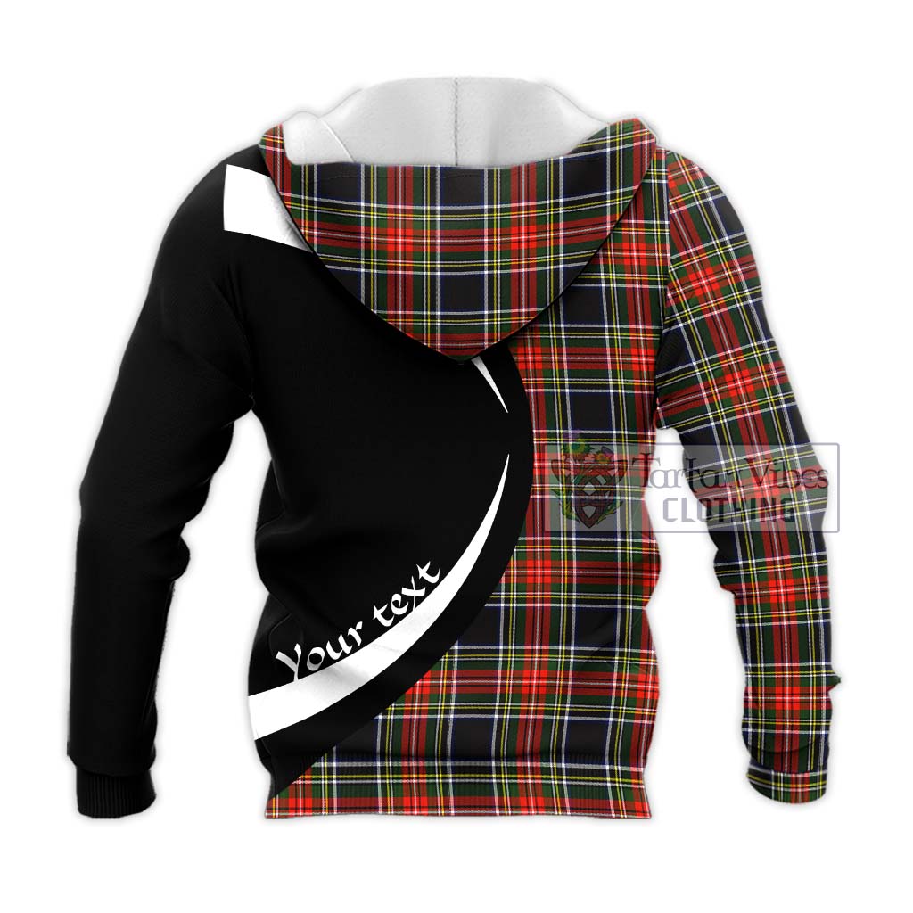 Stewart Black Tartan Knitted Hoodie with Family Crest Circle Style - Tartan Vibes Clothing